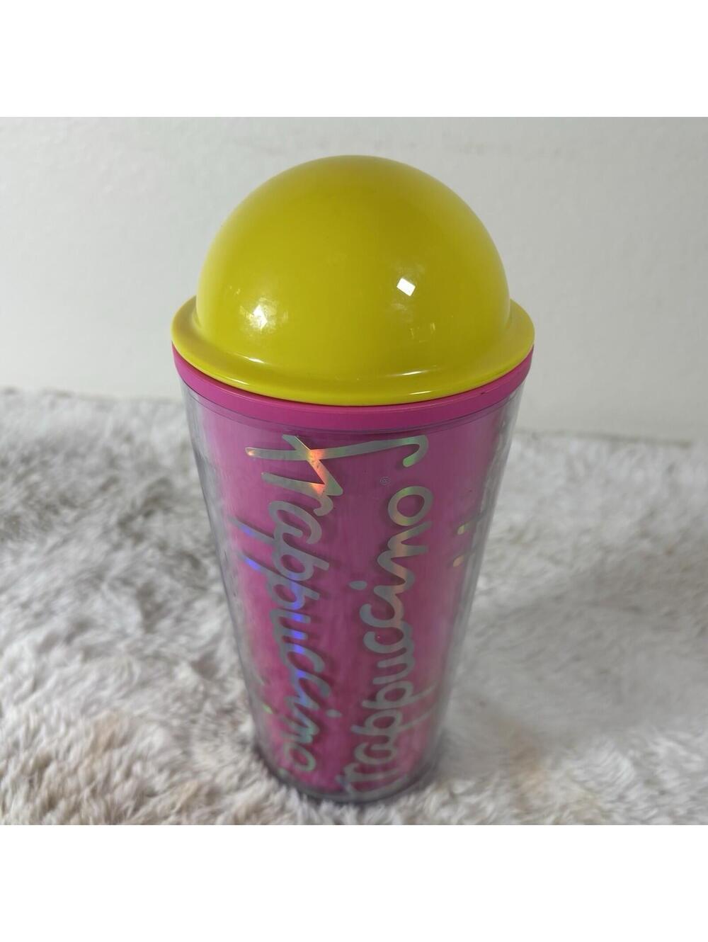 Starbucks Frappuccino Dome Lid Tumbler Pink Yellow Reusable Cup - Picture 3 of 5